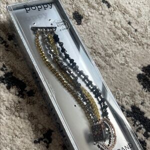 Poppy Black and Gold Beaded Watchband